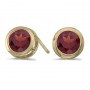 14k Yellow Gold Round Garnet Bezel Stud Earrings