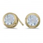 14k Yellow Gold Round Aquamarine Bezel Stud Earrings