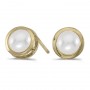 14k Yellow Gold Pearl Bezel Stud Earrings