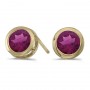 14k Yellow Gold Round Rhodolite Garnet Bezel Stud Earrings