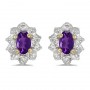 10k Yellow Gold Oval Amethyst And Diamond Earrings