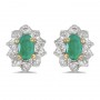 10k Yellow Gold Oval Emerald And Diamond Earrings