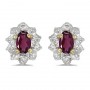 10k Yellow Gold Oval Rhodolite Garnet And Diamond Earrings