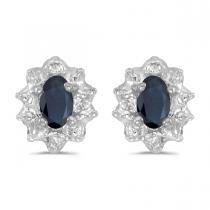 10k White Gold Oval Sapphire And Diamond Earrings