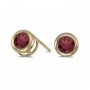 14k Yellow Gold Round Garnet Bezel Stud Earrings