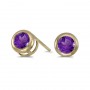 14k Yellow Gold Round Amethyst Bezel Stud Earrings