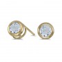 14k Yellow Gold Round Aquamarine Bezel Stud Earrings