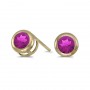 14k Yellow Gold Round Pink Tourmaline Bezel Stud Earrings