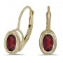 14K Yellow Gold Oval Garnet Bezel Lever-back Earrings