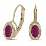 14K Yellow Gold Oval Ruby Bezel Lever-back Earrings