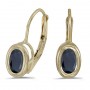 14K Yellow Gold Oval Sapphire Bezel Lever-back Earrings