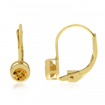 14K Yellow Gold Round Citrine Bezel Lever-back Earrings