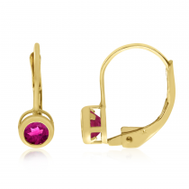 14K Yellow Gold Round Pink Tourmaline Bezel Lever-back Earrings
