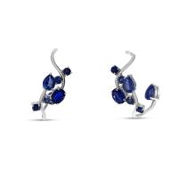 14K White Gold Scattered Pear, Oval and Round Sapphire Hoop Earrings