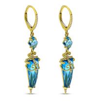 14K Yellow Gold Blue Topaz and Diamond Dangle Earrings