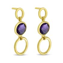 14K Yellow Gold Round Amethyst Bezel Drop Earrimgs