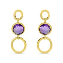 14K Yellow Gold Round Amethyst Bezel Drop Earrimgs