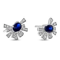 14K White Gold Oval Sapphire and Diamond Precious Burst Earrings