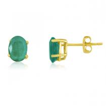 14K Yellow Gold Oval Emerald Earrings