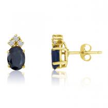 14K Yellow Gold Oval Sapphire and Diamond Earrings