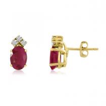 14K Yellow Gold Oval Ruby and Diamond Earrings