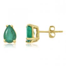 14K Yellow Gold Pear Emerald Earrings