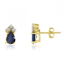 14K Yellow Gold Pear Sapphire and Diamond Earrings