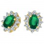 14K Yellow Gold Precious Oval Emerald and Diamond Earrings