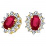 14K Yellow Gold Precious Oval Ruby and Diamond Earrings