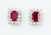 14K Yellow Gold Emerald-Cut Ruby and Diamond Earrings