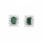 14K White Gold Emerald-Cut Emerald and Diamond Earrings
