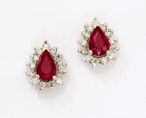 14K Yellow Gold Pear Ruby and Diamond Earrings