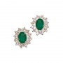 14K Yellow Gold Oval Emerald and Diamond Earrings