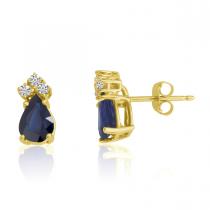 14K Yellow Gold Pear Sapphire and Diamond Earrings