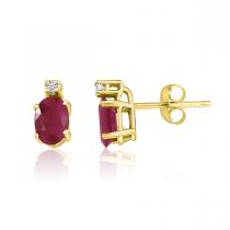 14K Yellow Gold Oval Ruby and Diamond Earrings