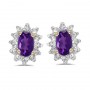 14k Yellow Gold Oval Amethyst And Diamond Earrings