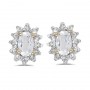 14k Yellow Gold Oval White Topaz And Diamond Earrings