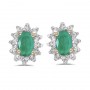 14k Yellow Gold Oval Emerald And Diamond Earrings