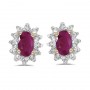 14k Yellow Gold Oval Ruby And Diamond Earrings