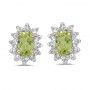 14k Yellow Gold Oval Peridot And Diamond Earrings