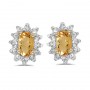 14k Yellow Gold Oval Citrine And Diamond Earrings