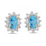 14k Yellow Gold Oval Blue Topaz And Diamond Earrings