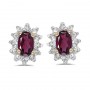 14k Yellow Gold Oval Rhodolite Garnet And Diamond Earrings