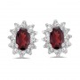 14k White Gold Oval Garnet And Diamond Earrings