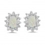 14k White Gold Oval Opal And Diamond Earrings