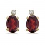 14k Yellow Gold Oval Garnet And Diamond Earrings