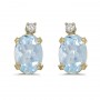 14k Yellow Gold Oval Aquamarine And Diamond Earrings