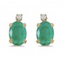 14k Yellow Gold Oval Emerald And Diamond Earrings