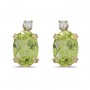 14k Yellow Gold Oval Peridot And Diamond Earrings