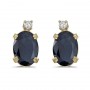 14k Yellow Gold Oval Sapphire And Diamond Earrings